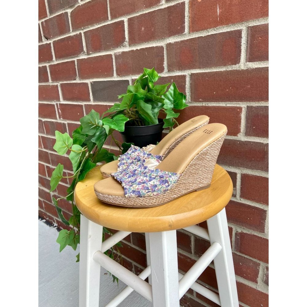 𝅺ELLE Floral Woven Backless Wedge Sandals - Picture 4 of 7